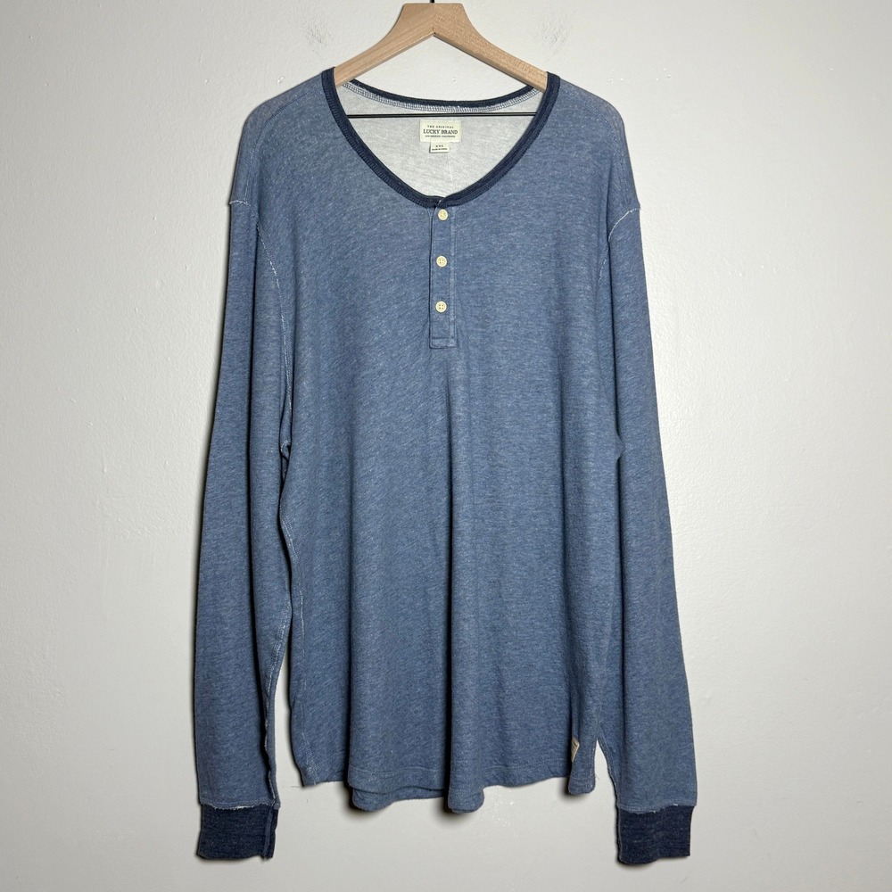 Lucky Brand NEW Mens Henley Shirt XXL‎ Blue Soft Thick Distressed Basics Minimal